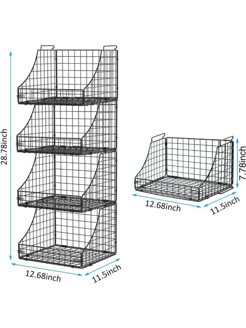 4-Pack Stackable Wire Baskets for Closet Organization, Rustic Metal Storage Bins
